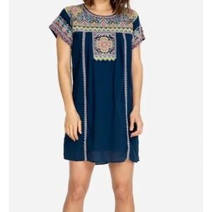 Johnny Was Tamia Peasant Embroidered Tunic Dress Blue S Boho Resort Vacation
